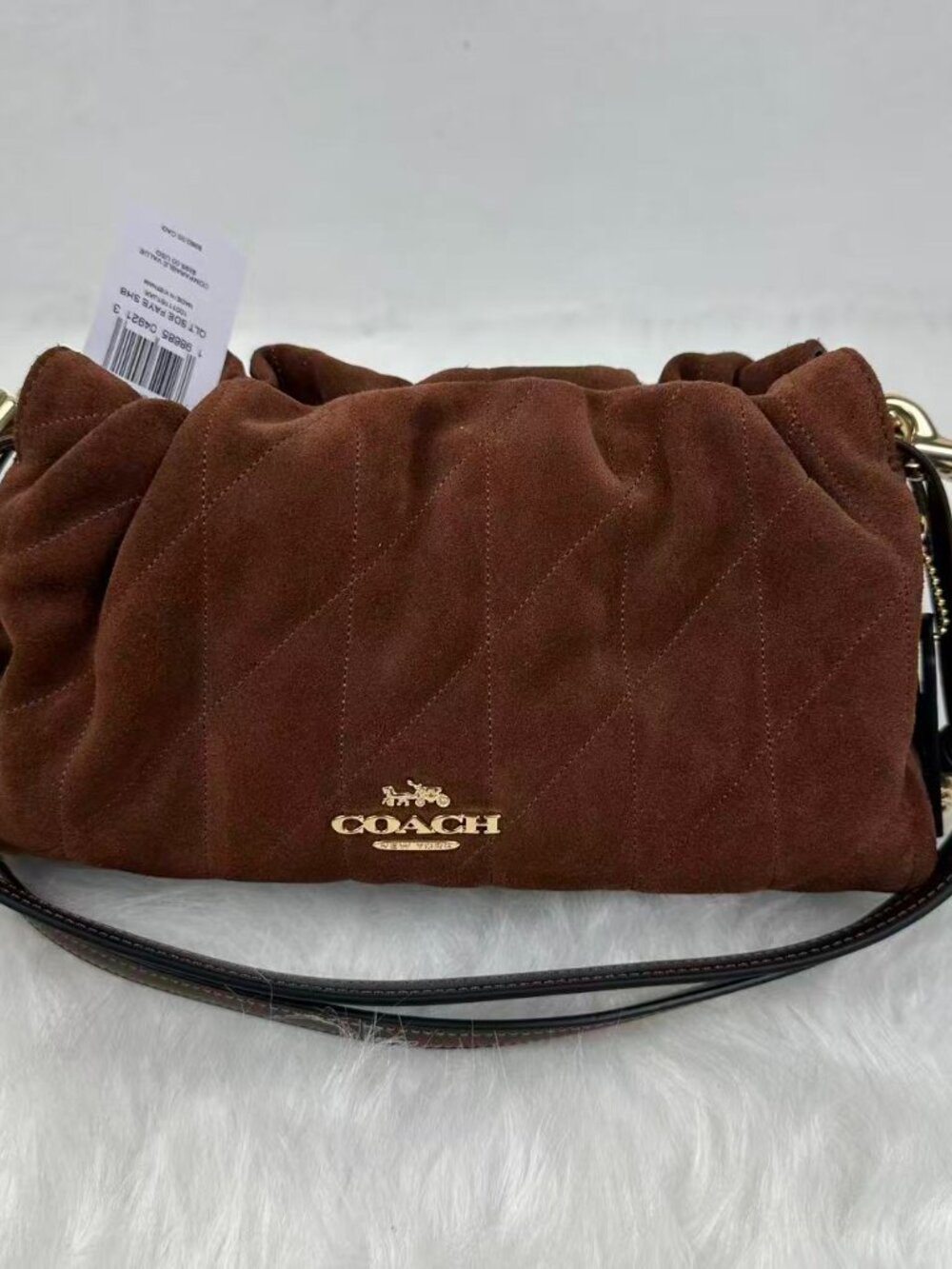 Coach Faye Shoulder Crossbody Bag With Quilting Suede/Vintage Brown/Maple New